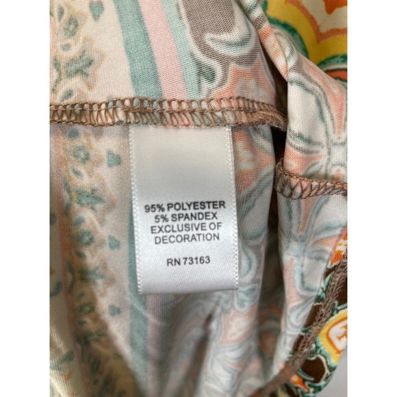 Melissa Paige Womens Mosaic Geometric Tile Print V-Neck 3/4 Sleeve Top Orange M - Picture 9 of 9